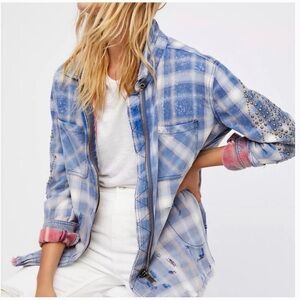 Free people deconstructed Studded zipper shirt Jacket
